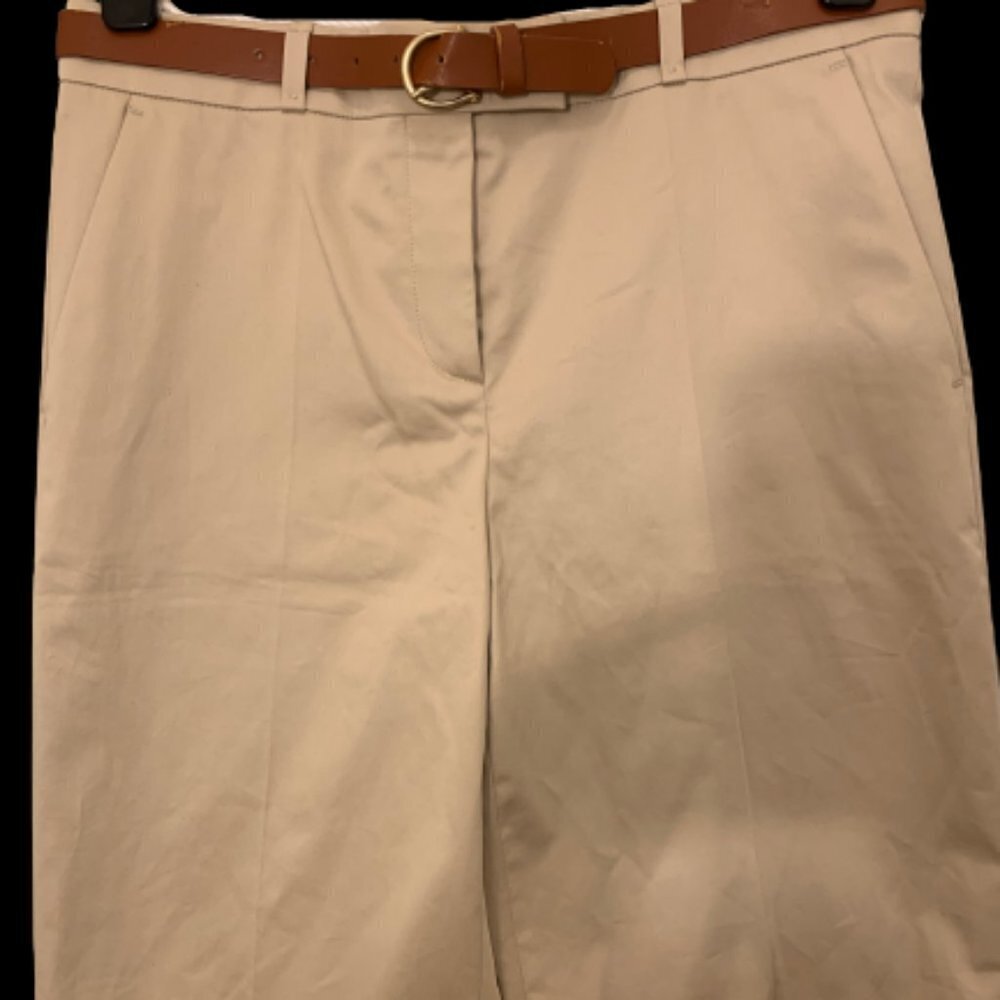 Hugo Boss Beige Tan Cotton Shorts with Brown Leather Belt Size 4
